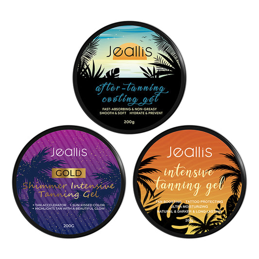 Jeallis 3-Step Tanning Gel Collection – Cooling Gel, Gold Shimmer, and Intensive Tanning Gel (200g)